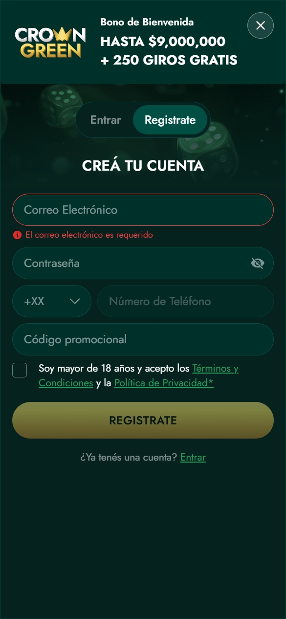Registro & bonificaciones